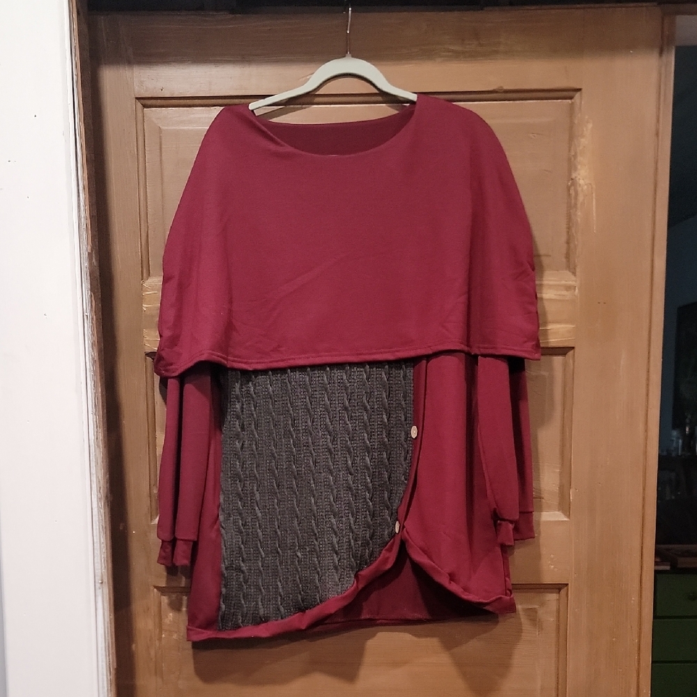 Amazon Women's Burgundy and Charcoal Layered Sweatshirt
